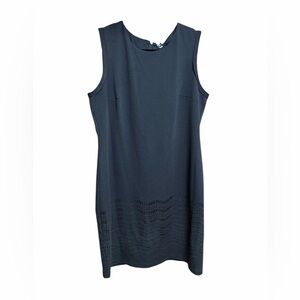 New DKNY SZ 14 Laser Cut Skirt Sheath Ponte Dress Black Sleeveless Cut Out Knee